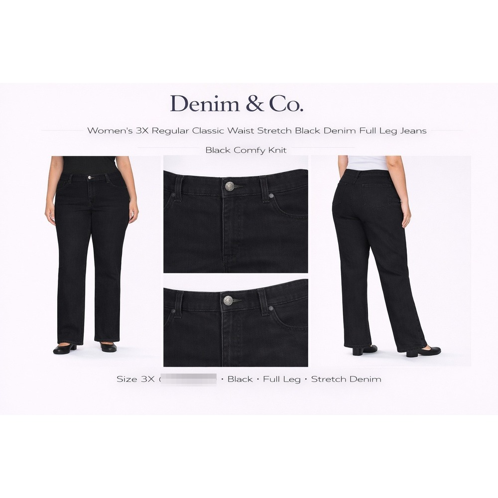 Denim & Co Womens 3X Black Comfy Knit Stretch Classic Waist Full Leg Jeans A2277